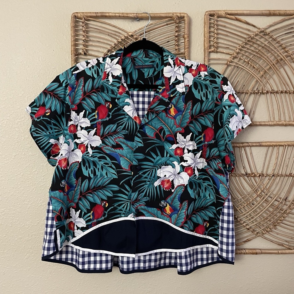 Harvey Faircloth Tropical Plaid Button Down Shirt‎ Blouse*see msrmts READ B13